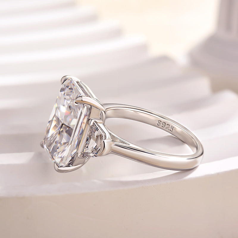Honorable Crushed Ice Radiant Cut Three Stone Engagement Ring In Sterling Silver