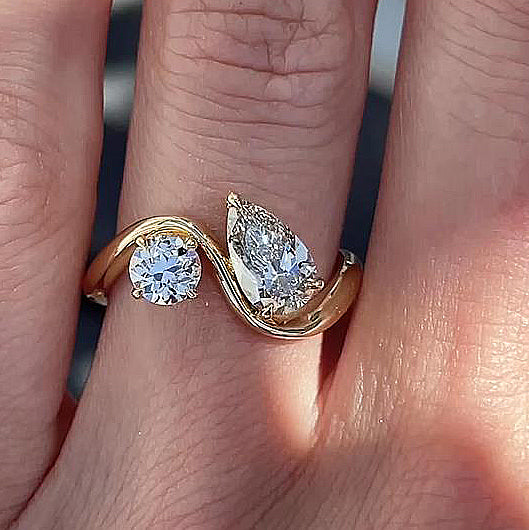 Exclusive Pear & Round Cut Two Stones Design Engagement Ring