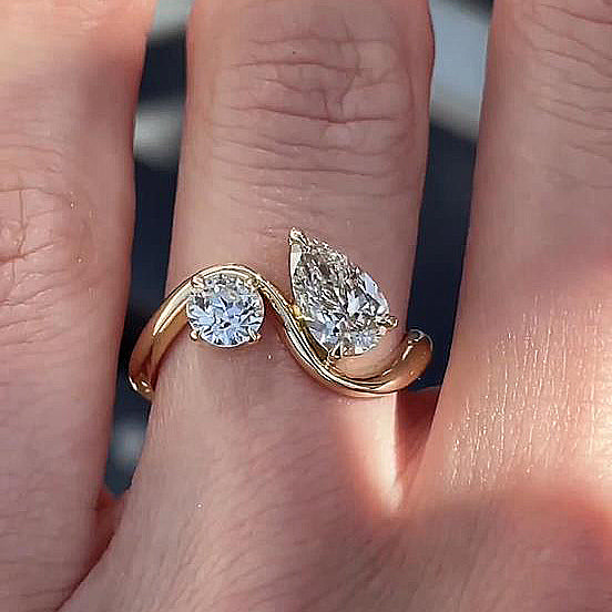 Exclusive Pear & Round Cut Two Stones Design Engagement Ring