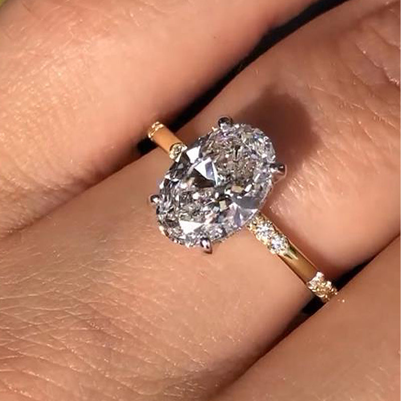 Lovely Yellow Gold Oval Cut Engagement Ring In Sterling Silver