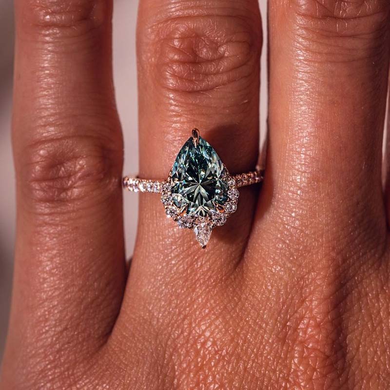 Lovely Rose Gold Pear Cut Paraiba Tourmaline Engagement Ring