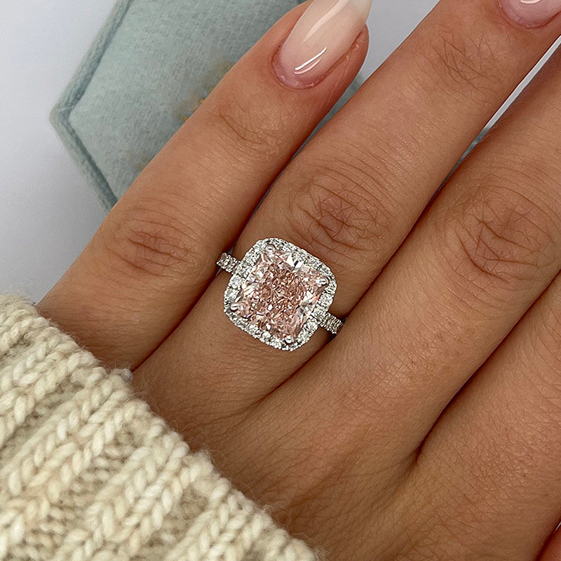 Excellent Halo Radiant Cut Pink Stone Engagement Ring