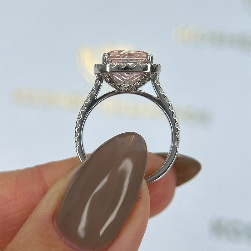 Excellent Halo Radiant Cut Pink Stone Engagement Ring