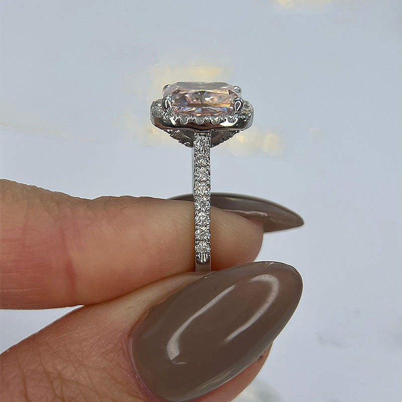 Excellent Halo Radiant Cut Pink Stone Engagement Ring