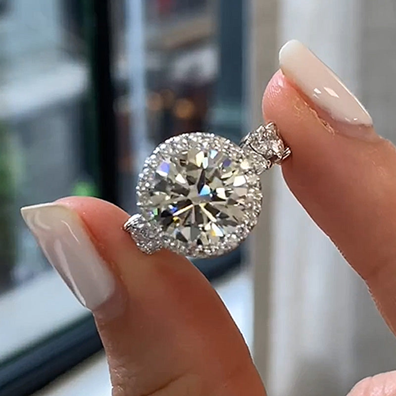 Excellent Halo Round Cut Engagement Ring In Sterling Silver