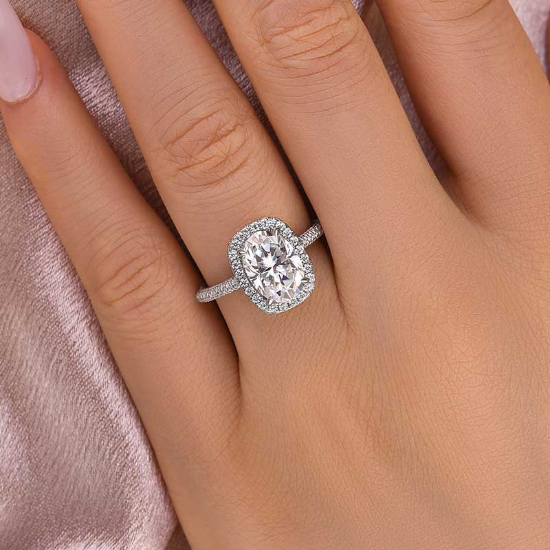 Ahabobo Special Moissanite Halo 2.5 Carat Oval Cut Engagement Ring In Sterling Silver