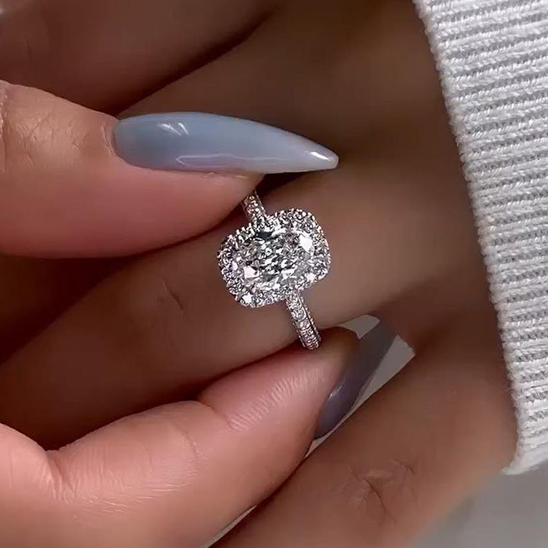 Unique Halo Oval Cut Sona Simulated Diamond Engagement Ring