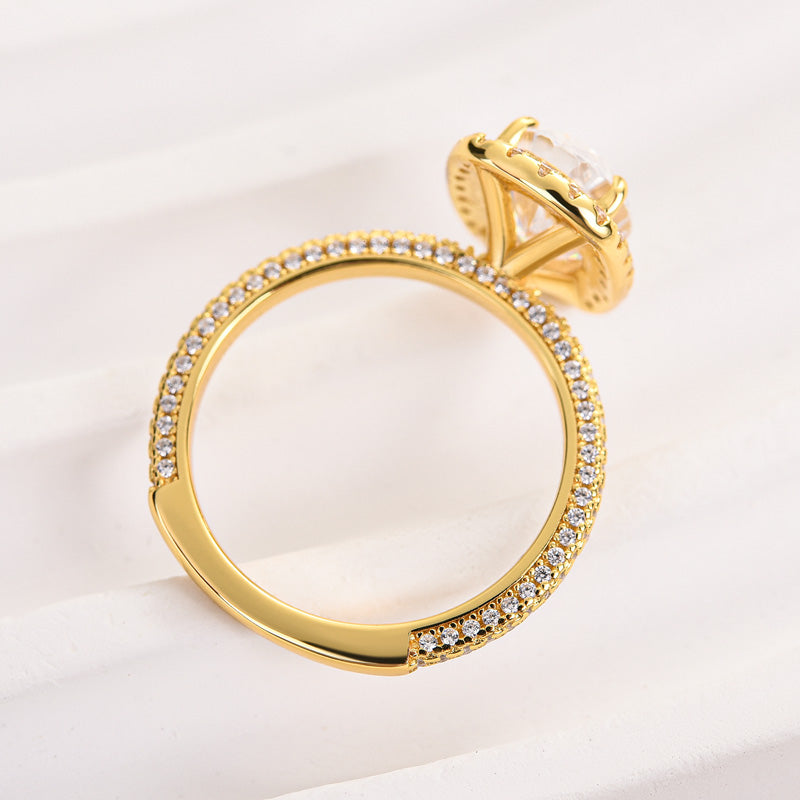 Unique Halo Oval Cut Sona Simulated Diamond Engagement Ring