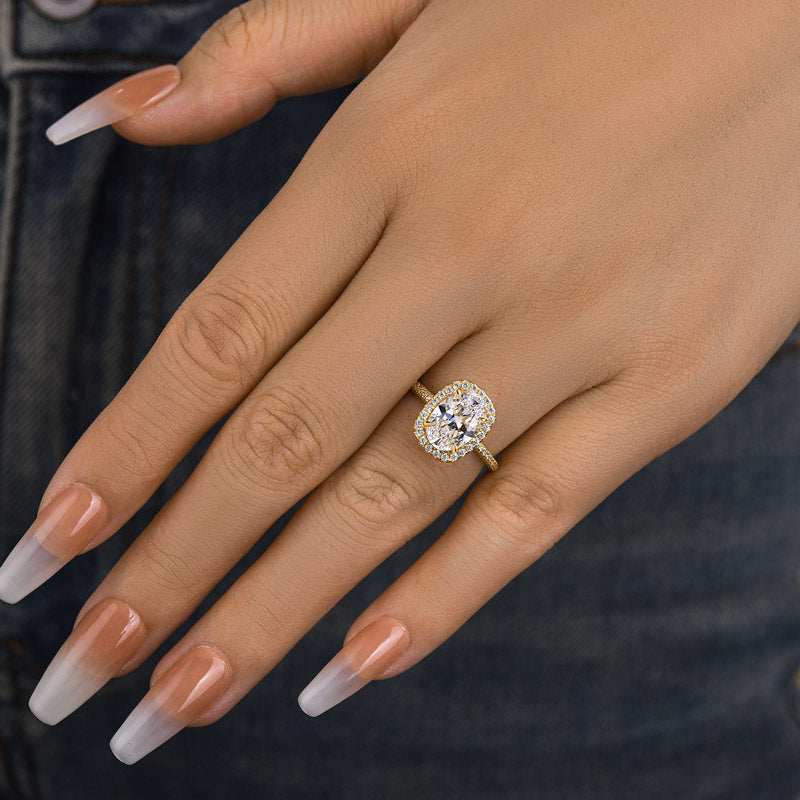 Unique Halo Oval Cut Sona Simulated Diamond Engagement Ring