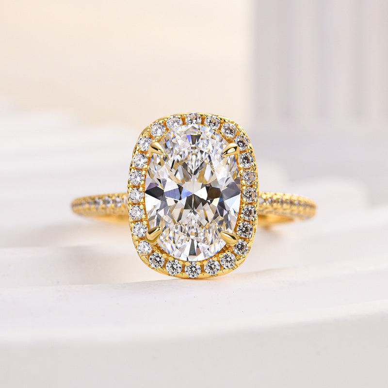 Unique Halo Oval Cut Sona Simulated Diamond Engagement Ring