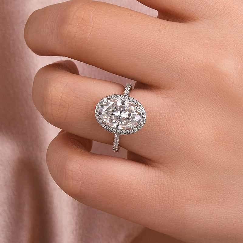 Ahabobo Exquisite Moissanite 4.0 Carat Halo Oval Cut Engagement Ring In Sterling Silver