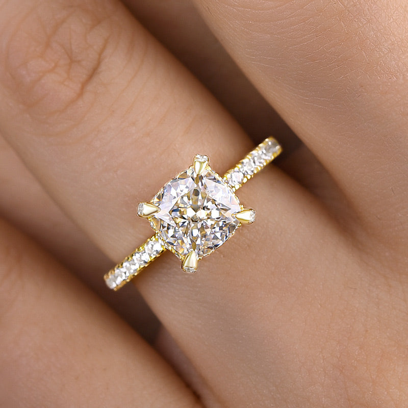 Special Yellow Gold Cushion Cut Engagement Ring