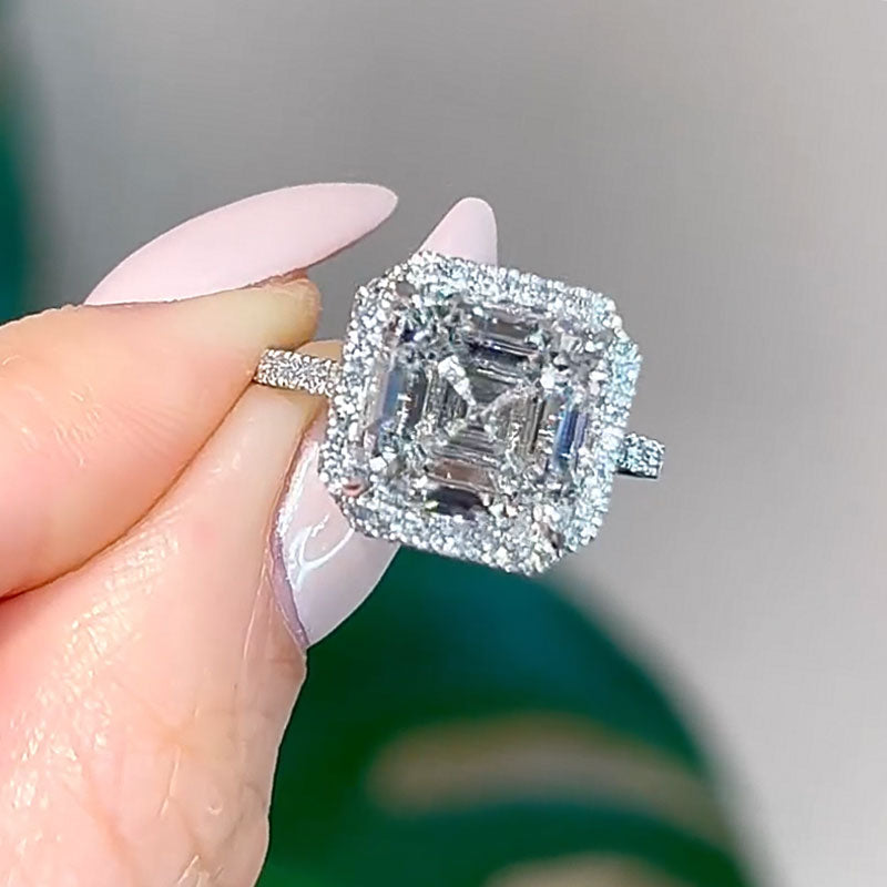 Unique Halo Asscher Cut Travel Wedding Ring
