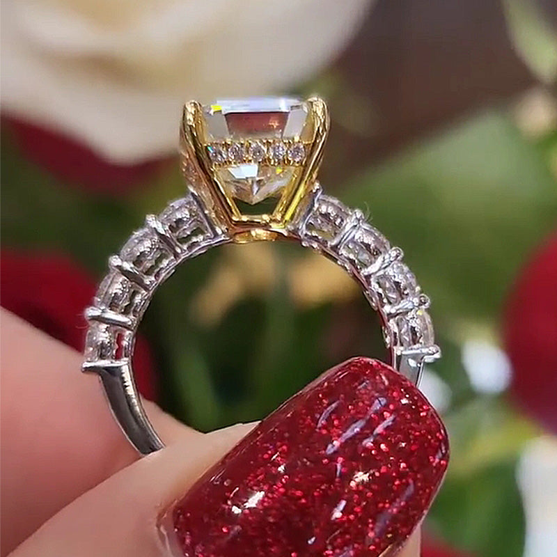 Stunning Two-Tone Cushion Cut Yellow Sapphire Engagement Ring