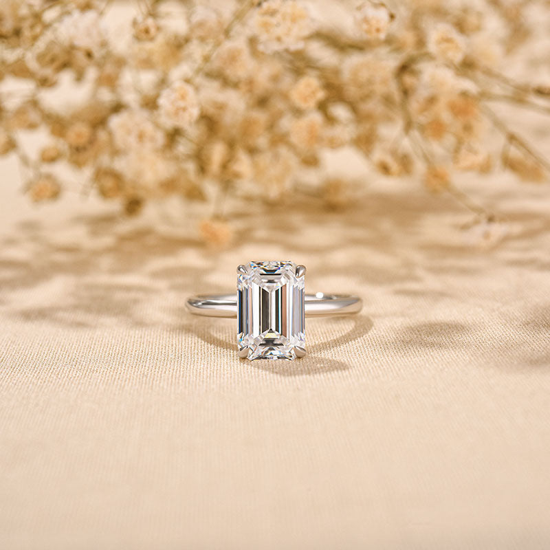 Yellow Gold Emerald Cut 3.5 Carat Solitaire Engagement Ring For Her
