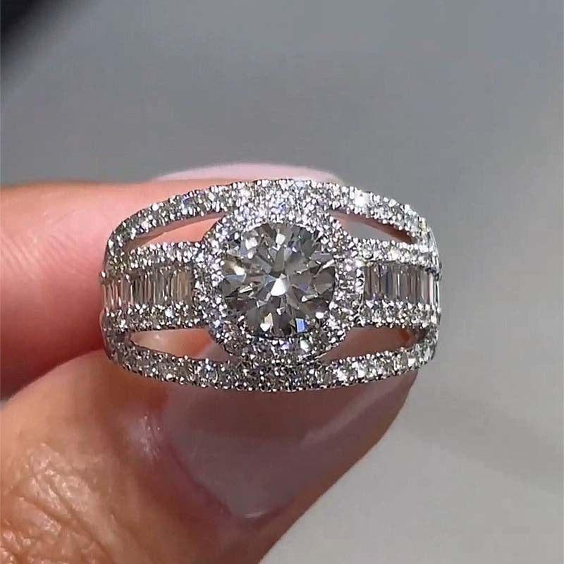 Special Three Layer Halo Round Cut Engagement Ring