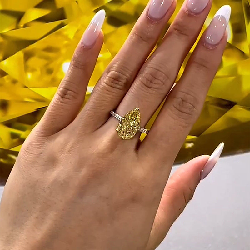 Gorgeous Two-tone Pear Cut Yellow Sapphire Engagement Ring