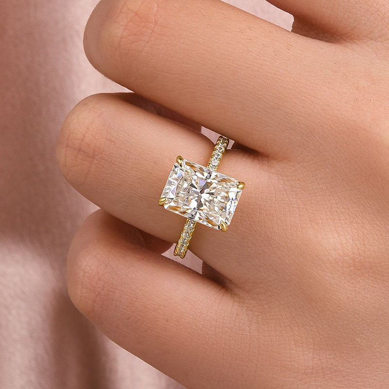 Ahabobo Cathedral Moissanite 4.5 Carat Yellow Gold Radiant Cut Engagement Ring