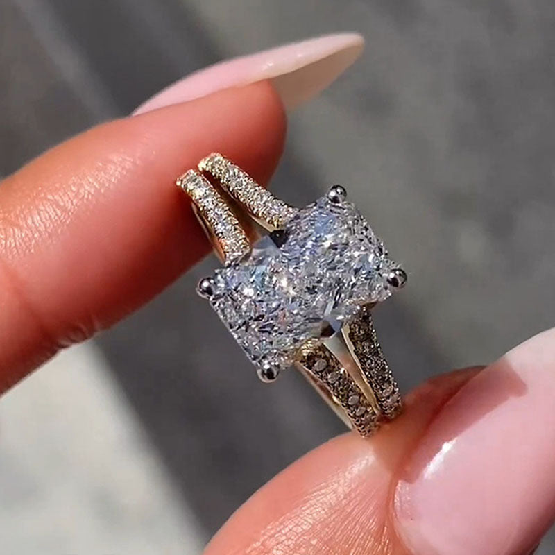 Ahabobo Two-Tone Split Shank Radiant Cut Engagement Ring