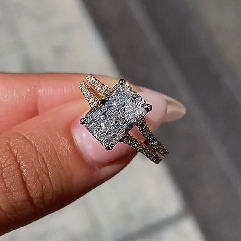 Ahabobo Two-Tone Split Shank Radiant Cut Engagement Ring
