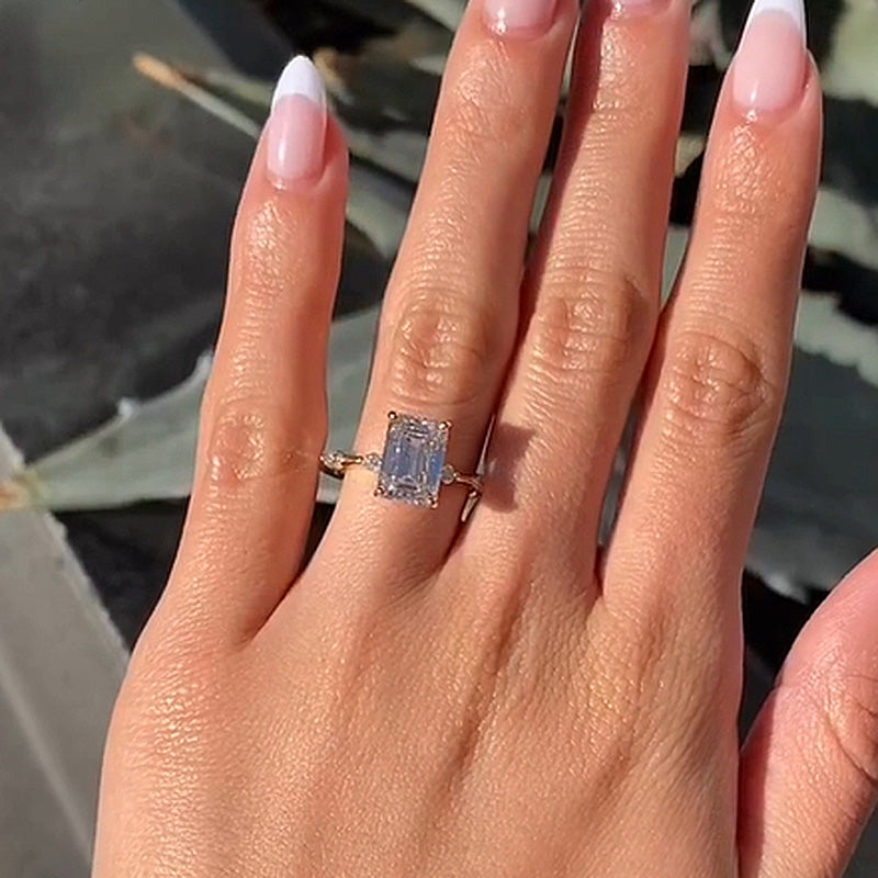 Maxine Unique Emerald Cut Engagement Ring For Women
