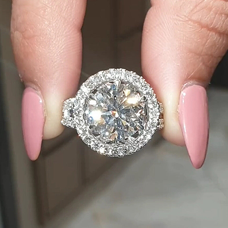 Maxine Luxury Split Shank Halo Round Cut Engagement Ring