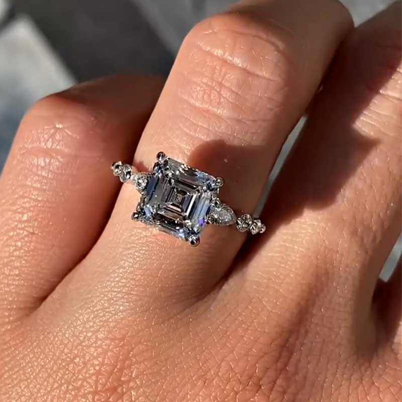 Maxine Unique Asscher Cut Women's Engagement Ring In Sterling Silver