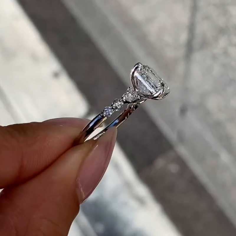 Maxine Unique Asscher Cut Women's Engagement Ring In Sterling Silver