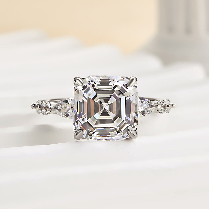 Maxine Unique Asscher Cut Women's Engagement Ring In Sterling Silver