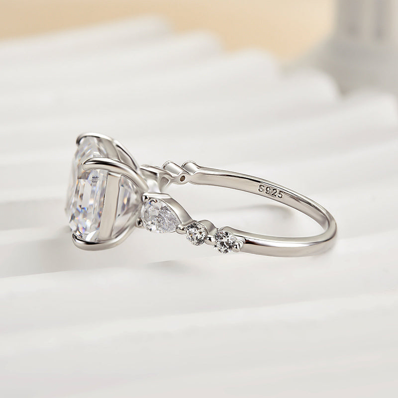 Maxine Unique Asscher Cut Women's Engagement Ring In Sterling Silver