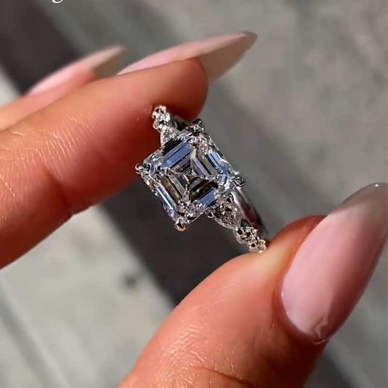 Maxine Unique Asscher Cut Women's Engagement Ring In Sterling Silver