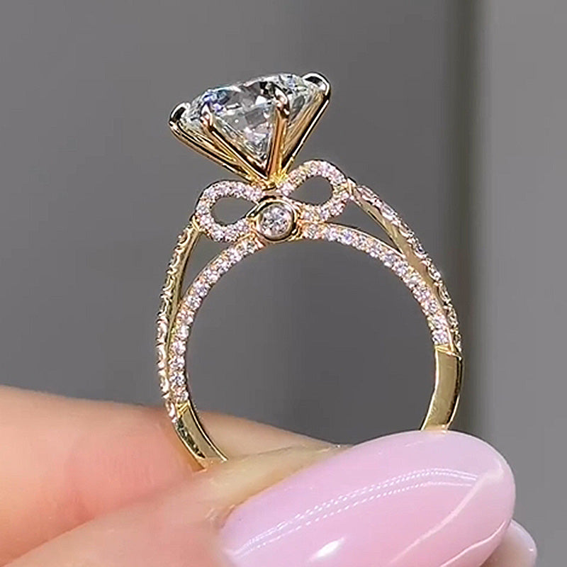 Maxine Moissanite Bow Base Design 2.0 Carat Round Cut Engagement Ring