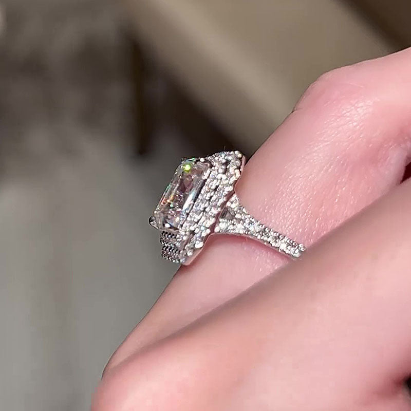 Ahabobo Classic Split Shank Halo Radiant Cut Engagement Ring