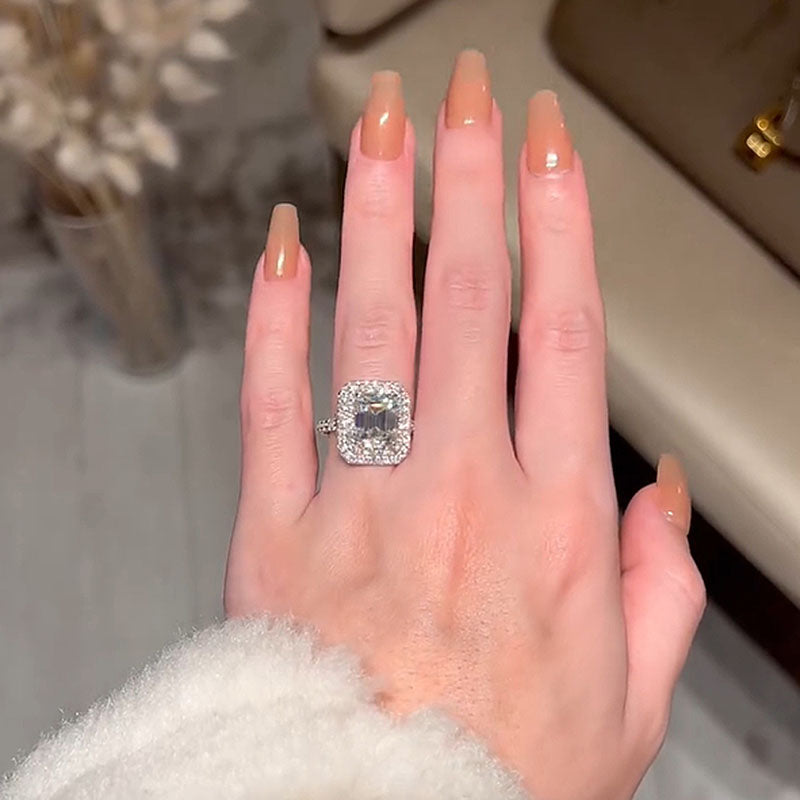 Ahabobo Classic Split Shank Halo Radiant Cut Engagement Ring