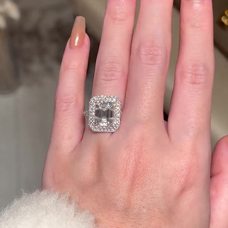 Ahabobo Classic Split Shank Halo Radiant Cut Engagement Ring