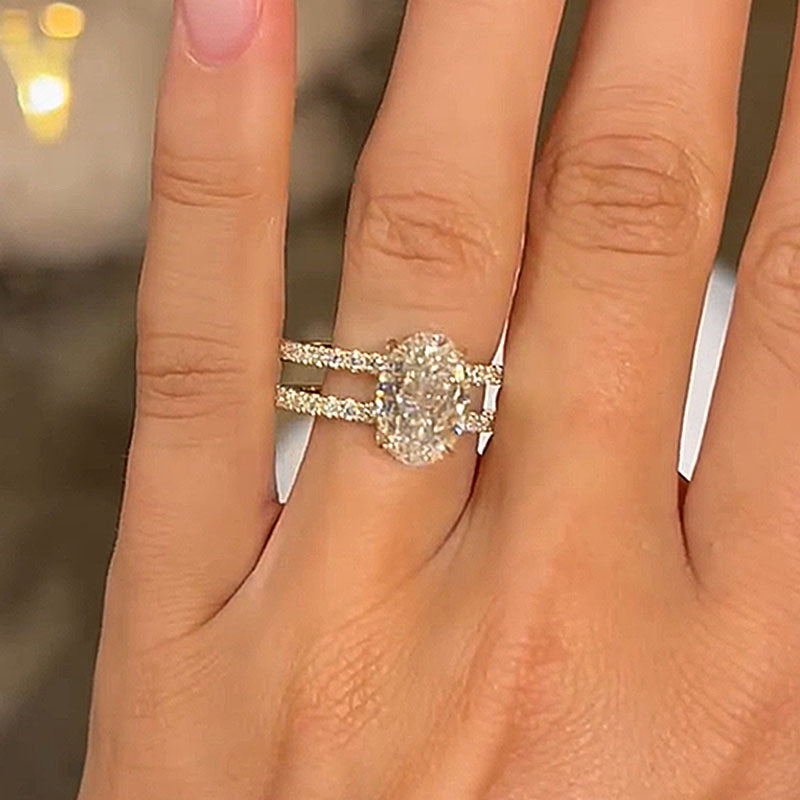 Ahabobo Special Oval Cut Split Shank Design Engagement Ring