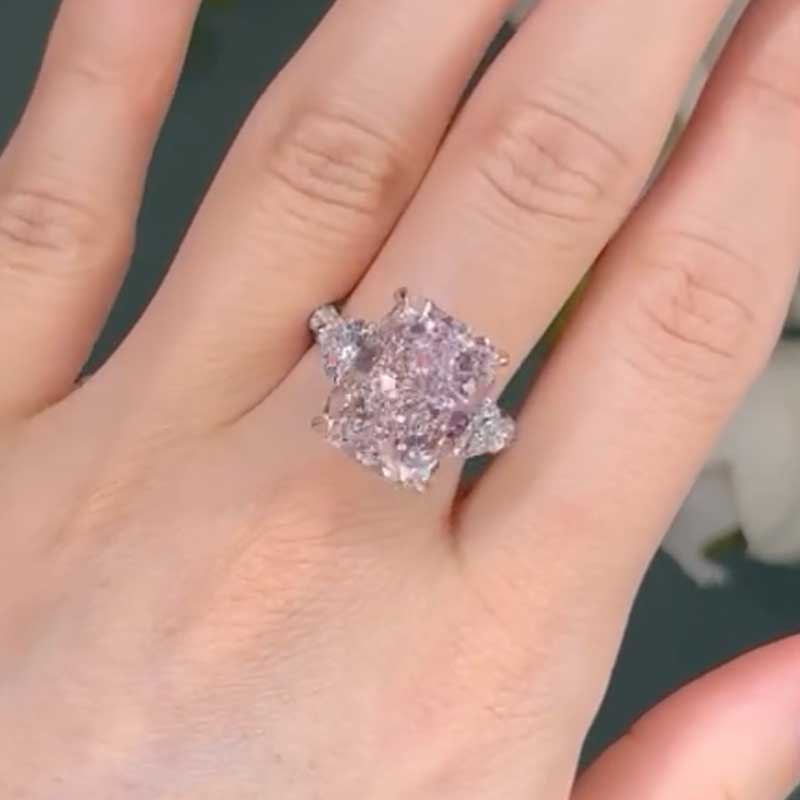 Maxine Pink Stone Radiant Cut Three Stone Engagement Ring