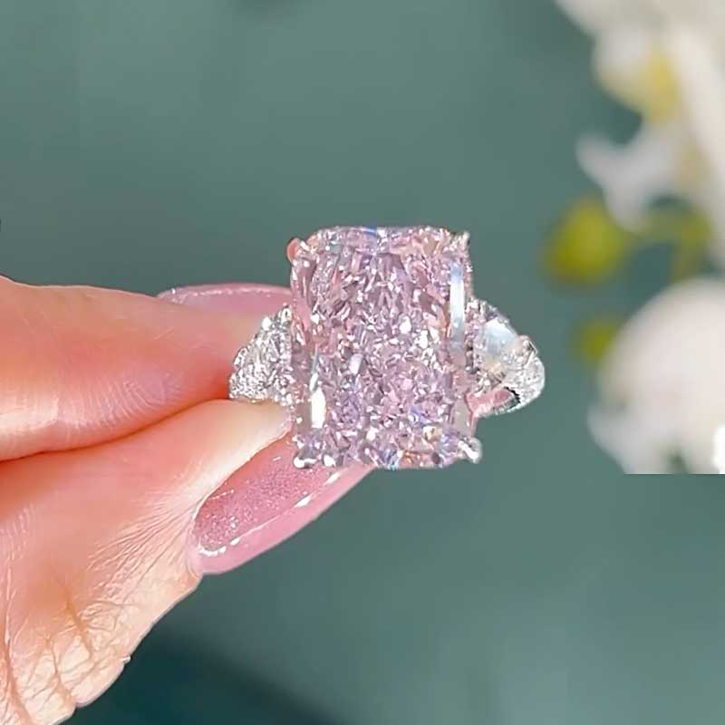 Maxine Pink Stone Radiant Cut Three Stone Engagement Ring