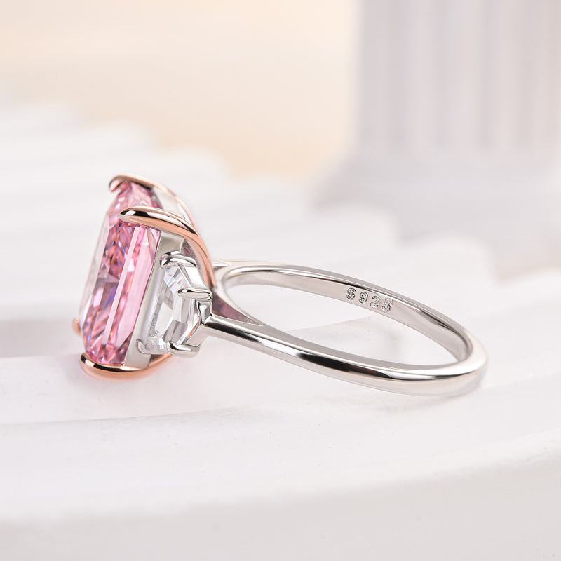 Maxine Gorgeous Pink Stone Radiant Cut Three Stone Engagement Ring