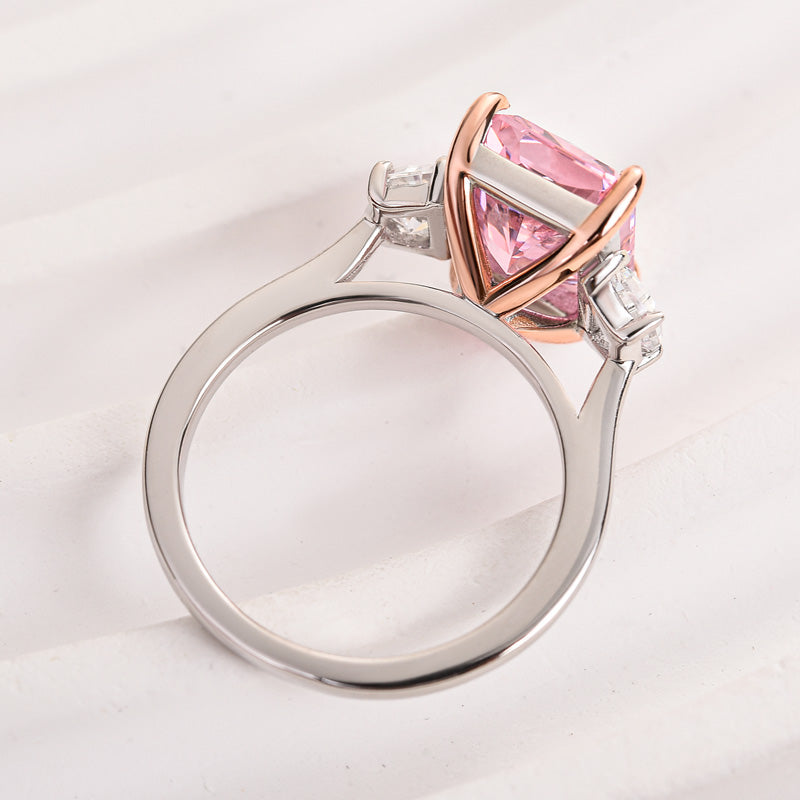 Maxine Gorgeous Pink Stone Radiant Cut Three Stone Engagement Ring