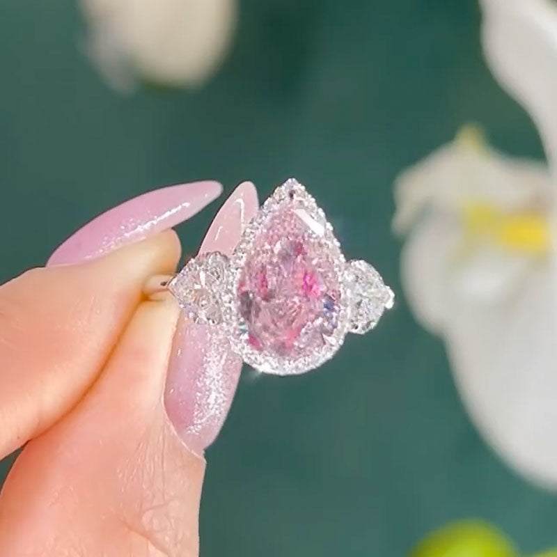 Maxine Beautiful Pear Cut Pink Sapphire Three Stone Engagement Ring