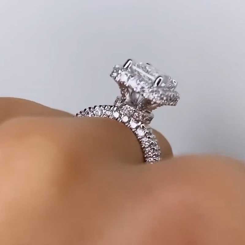 Ahabobo Simulated Diamond Halo Radiant Cut Engagement Ring