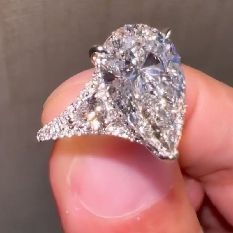Ahabobo Luxury 5.5Ct Pear Cut Split Shank Engagement Ring