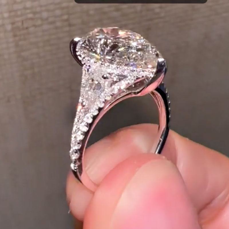 Ahabobo Luxury 5.5Ct Pear Cut Split Shank Engagement Ring