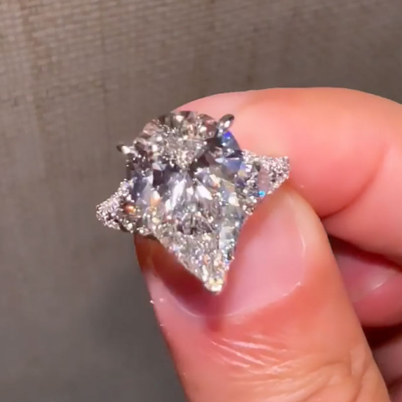 Ahabobo Luxury 5.5Ct Pear Cut Split Shank Engagement Ring