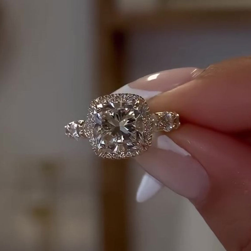 Maxine Vintage Halo Cushion Cut Engagement Ring For Women