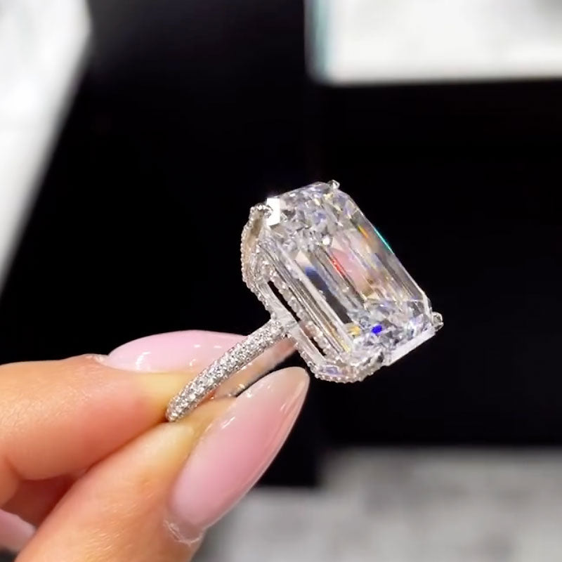 Ahabobo Captivating 15Ct Emerald Cut Engagement Ring For Women