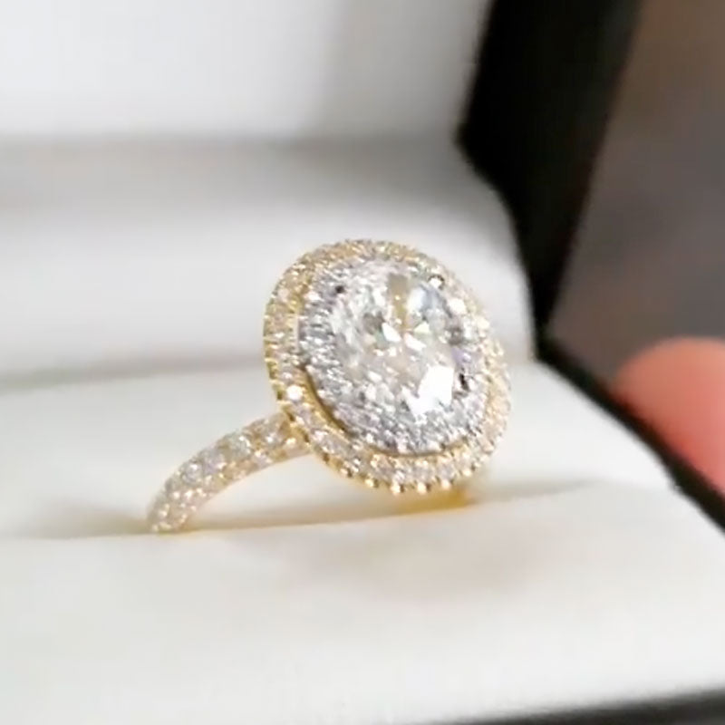 Maxine Two-Tone Double Halo Oval Cut Engagement Ring