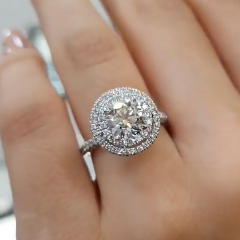 Ahabobo Luxury Double Halo 2.0 Carat Round Cut Engagement Ring