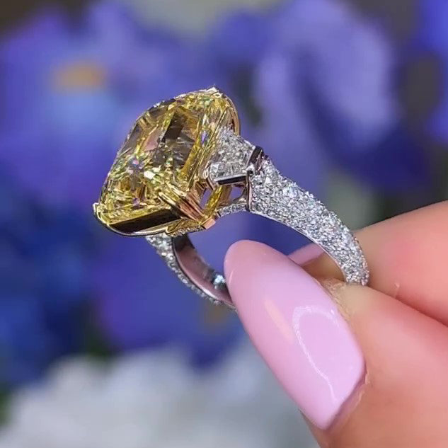 Ahabobo 5.5Ct Yellow Stone Radiant Cut Engagement Ring In Sterling Silver